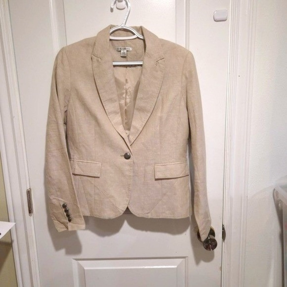 Dalia Collection Blazer Womens M Beige Excellent Single Button Linen Blend
